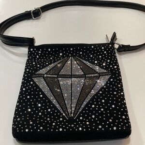 NEW! Add Sparkle To Your Wardrobe With A Classy Black Rhinestone Crossbody Bag